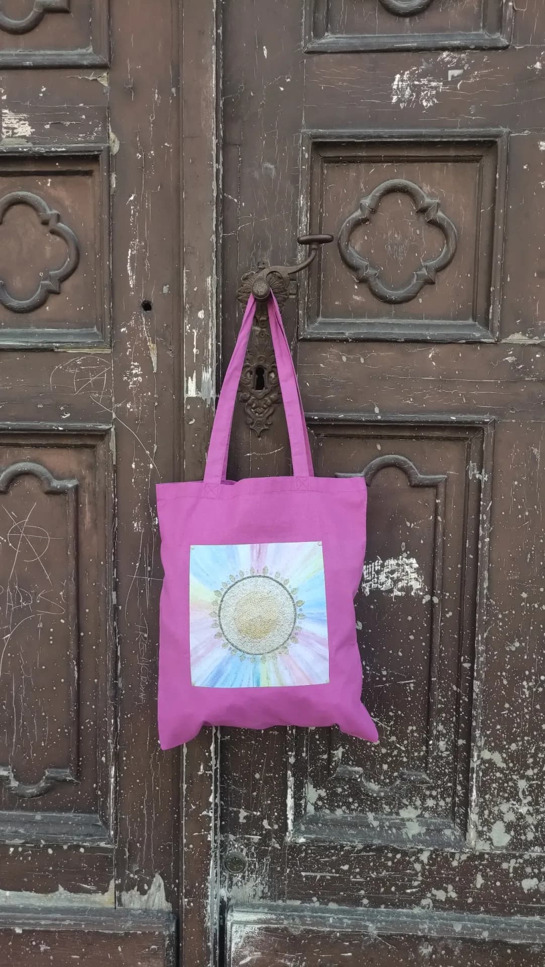 Plátenná taška purpurová, dúha mandala